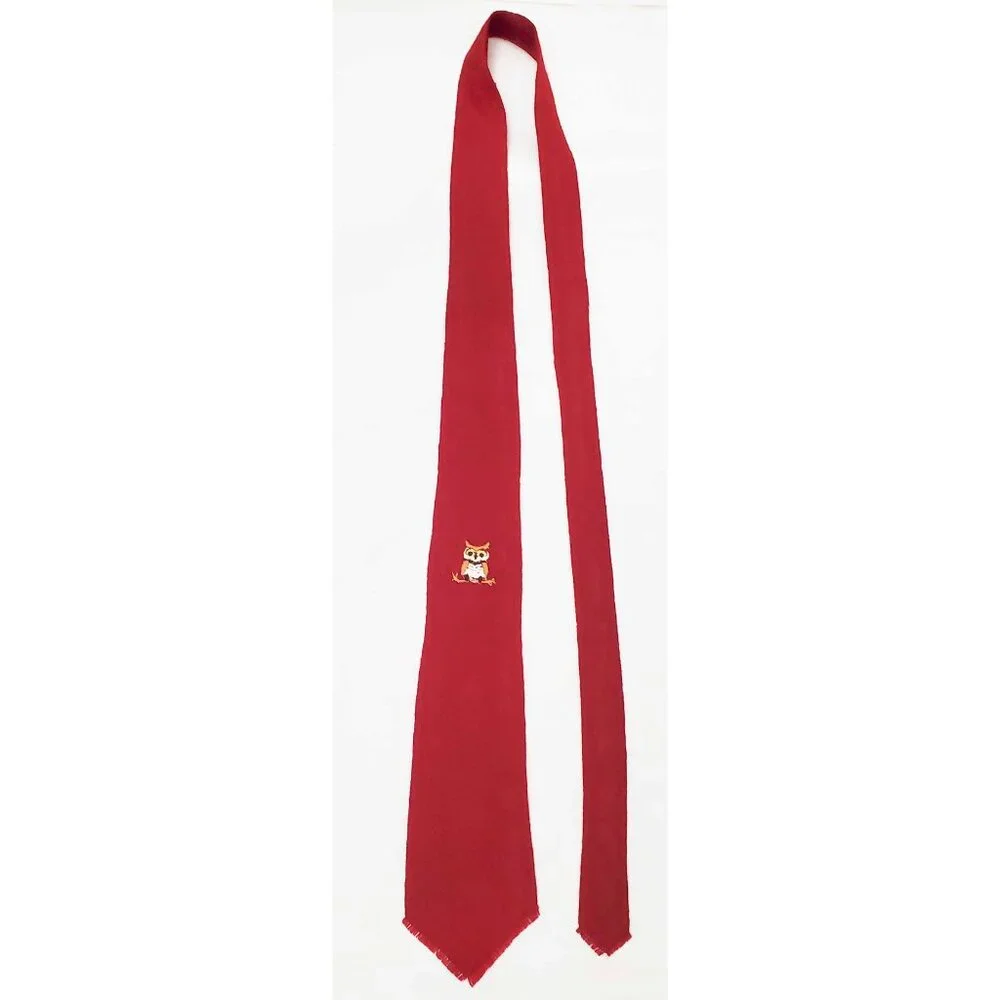 RARE Chimayo Mens Indian Hand Loomed Wool Neck Tie with Owl Embroidery